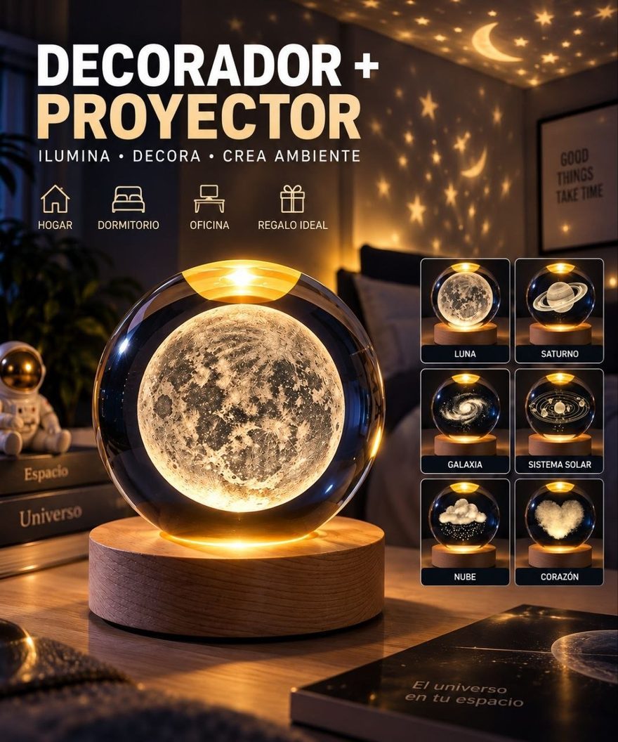 Lámpara decoradora con proyector 3D