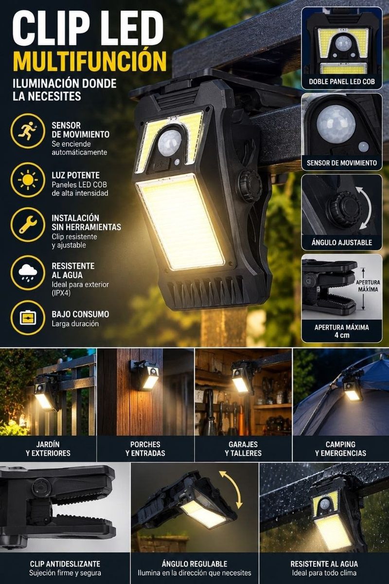 Clip LED solar con sensor de movimiento