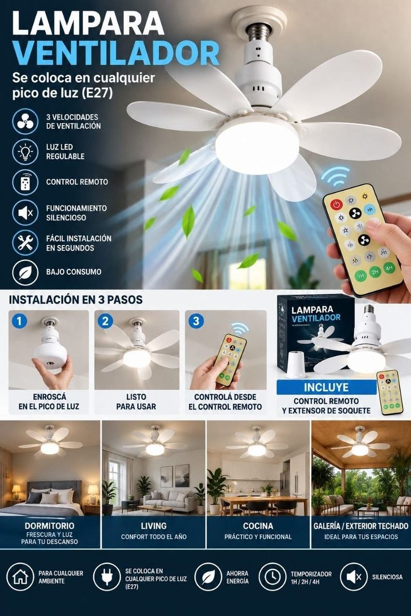 Lámpara ventilador de techo (rosca E27)