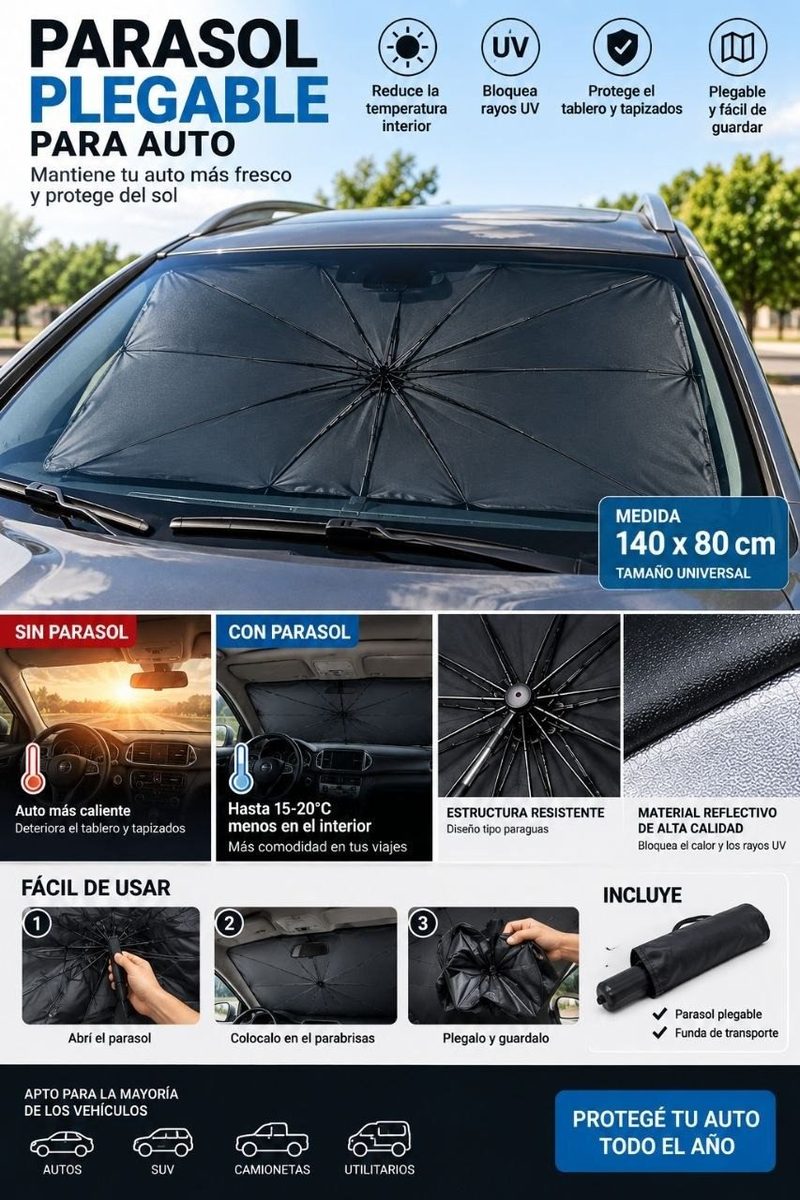 Parasol paraguas para auto 140×80