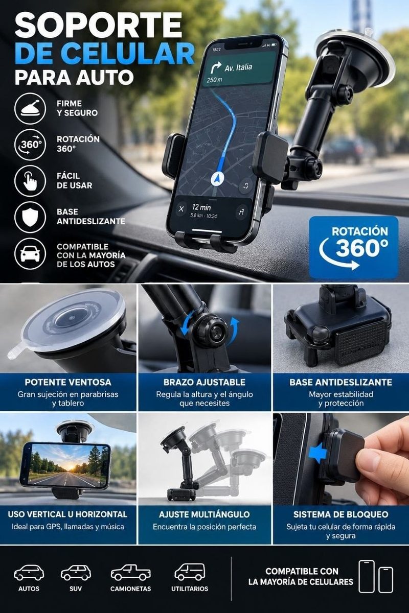 Soporte de celular para auto con ventosa